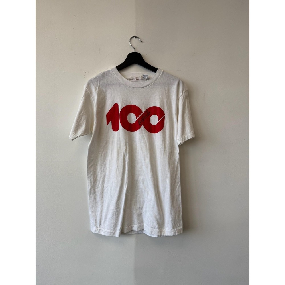 Vintage Coca-Cola Shirt Mens Small White‎ 100th Anniversary Promo Made USA 90s